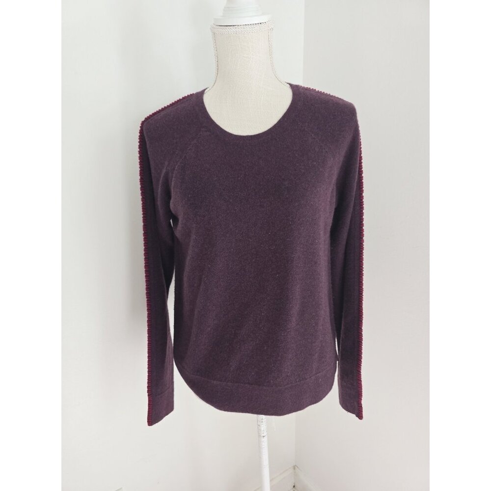 Neiman Marcus Cashmere Pullover Plum Purple Stitch Crew Neck Knit Sweater L